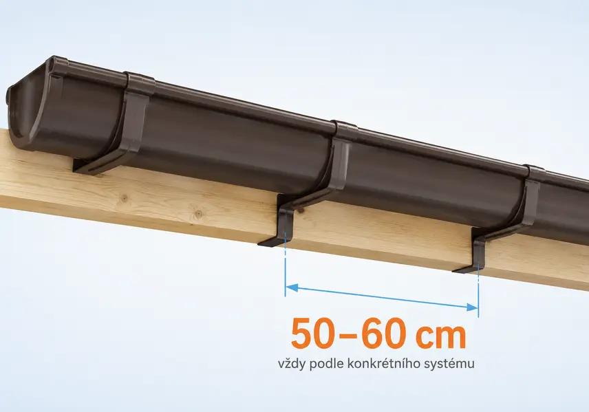 Technická ilustrace orientační rozteče okapových háků 50 až 60 cm